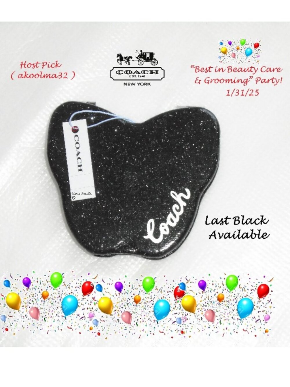 🦋Coach Black Glitter Butterfly Compact Mirror🦋